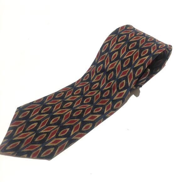 Brooks Brothers Diamond Print Silk Tie Navy Maroon - Picture 2 of 6